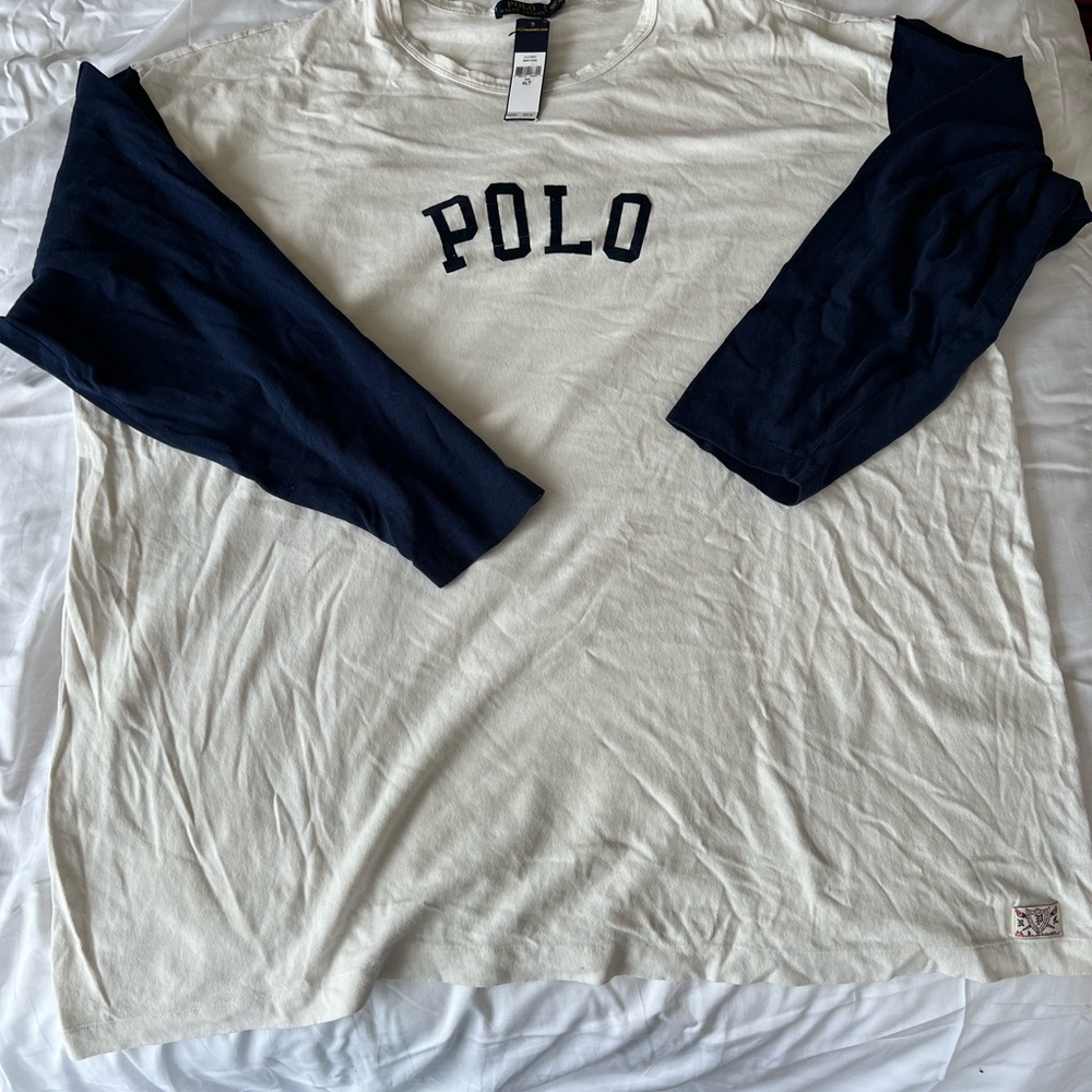 Polo by Ralph Lauren Cream and Blue Long Sleeve Tees